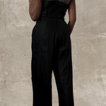 black strapless button up cropped vest with matching high waist pant set