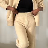 sand tan knitwear zip up top and pant set