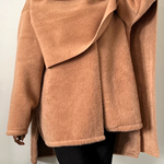 camel knit asymmetrical scarf wrap short jacket