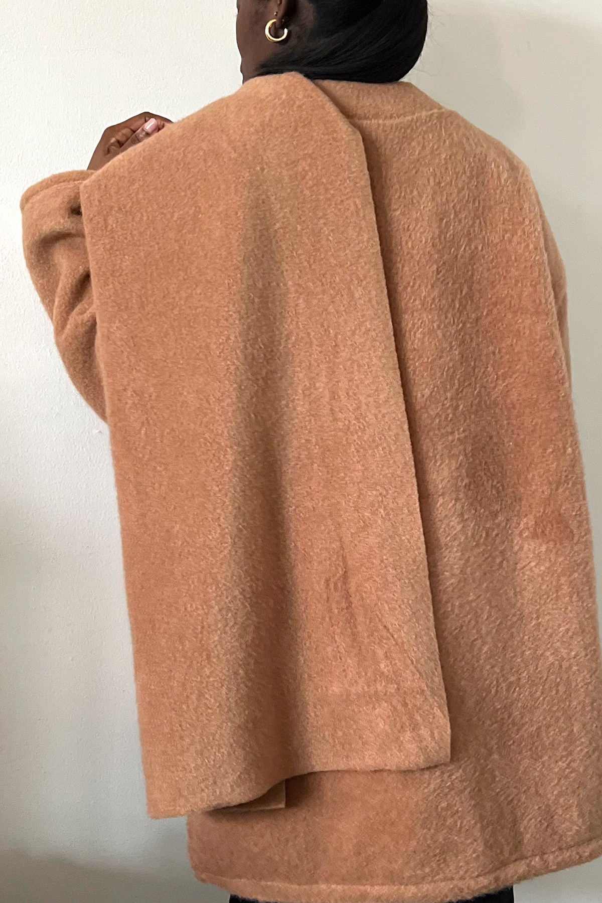 camel knit asymmetrical scarf wrap short jacket