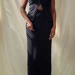 black knit vest maxi skirt set