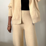 sand tan knitwear zip up top and pant set