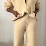 sand tan knitwear zip up top and pant set