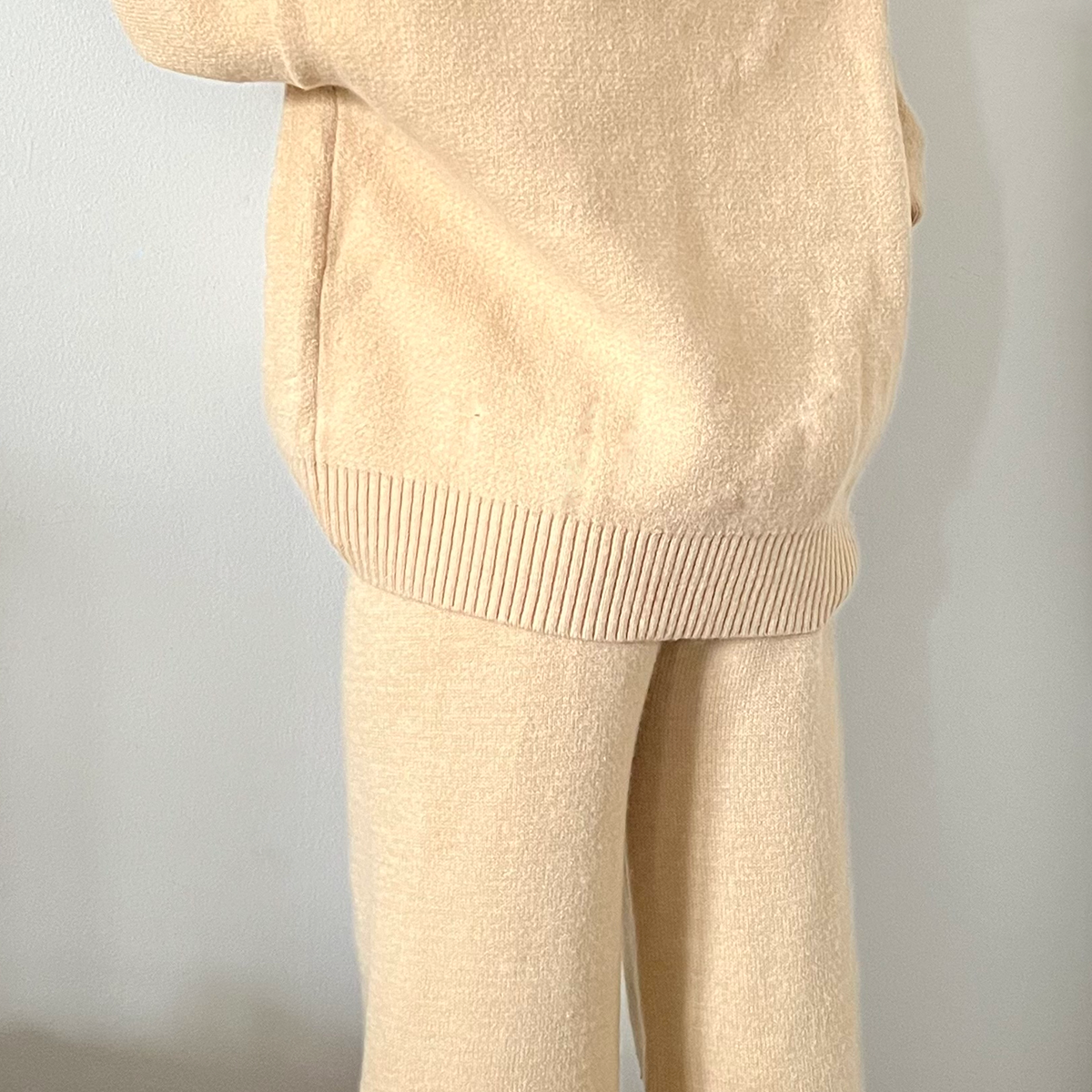 sand tan knitwear zip up top and pant set