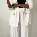 black white striped double breasted pant suit