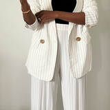 black white striped double breasted pant suit