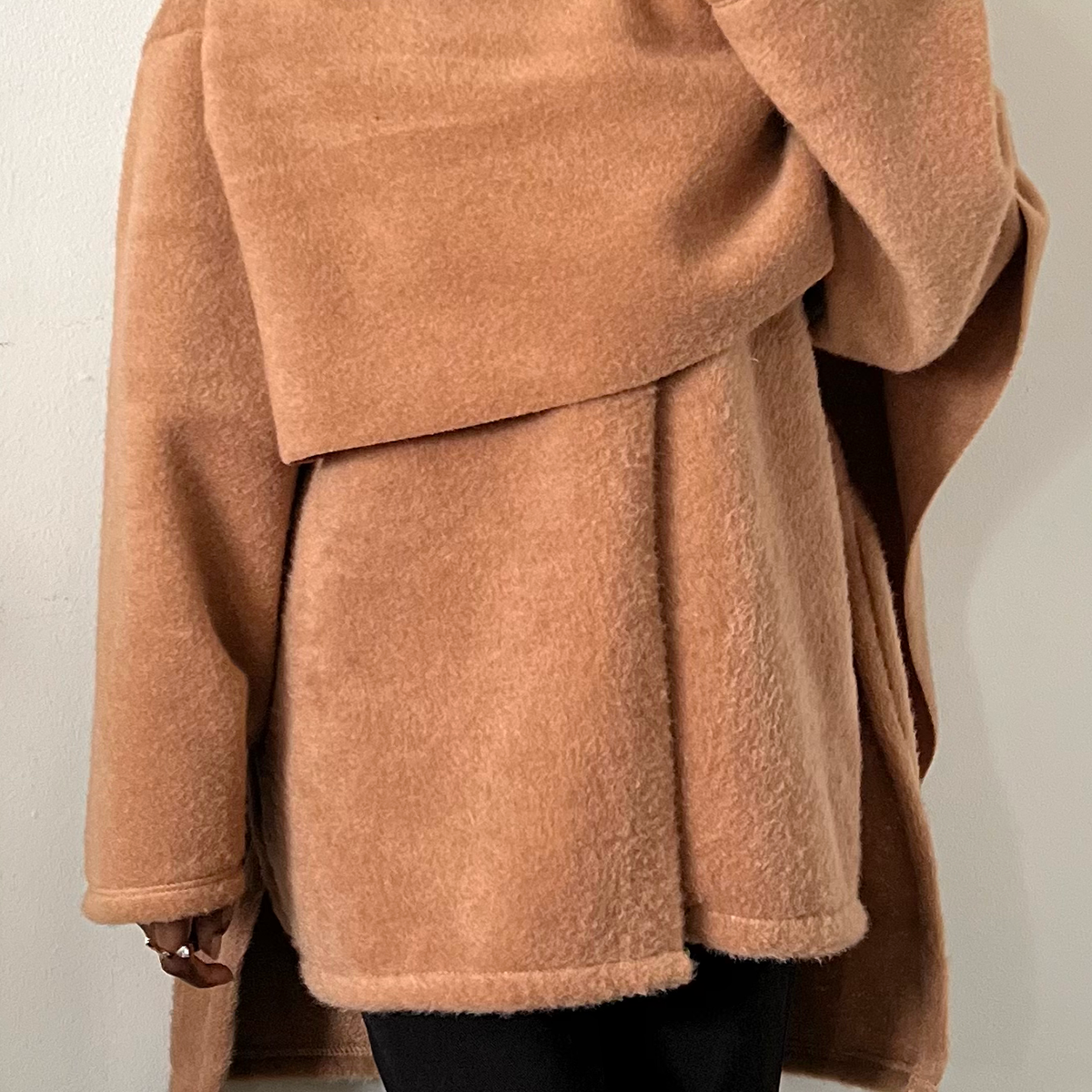 camel knit asymmetrical scarf wrap short jacket